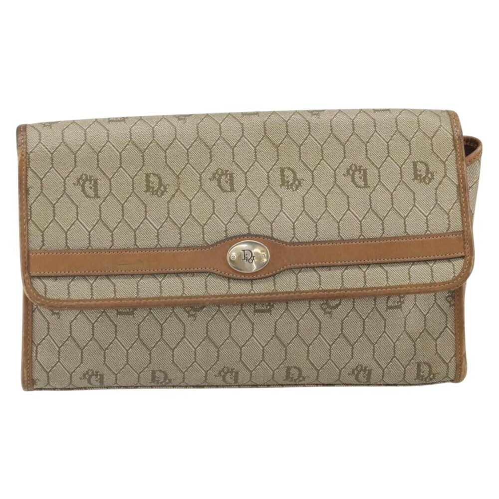 Christian Dior Vintage Honeycomb Canvas and Leather